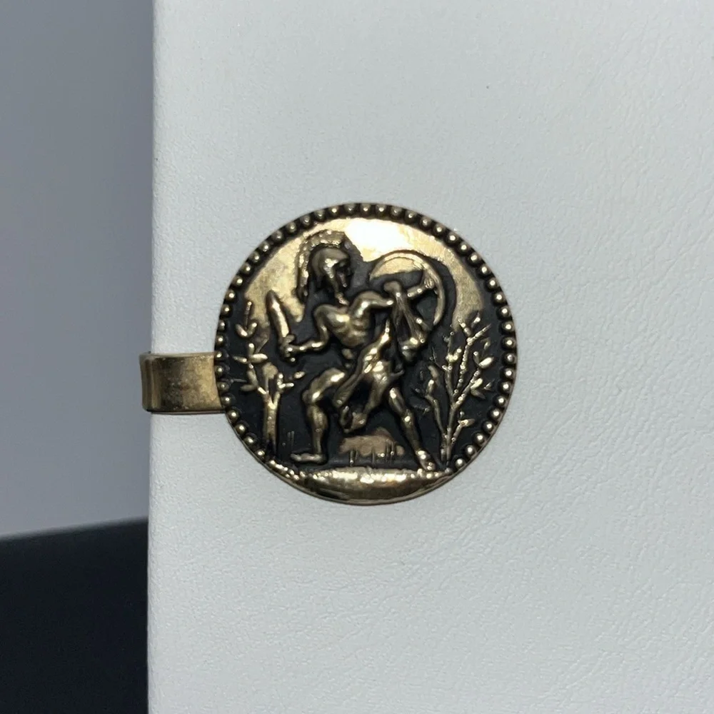 Goldtone vintage warrior knight sword shield protector statement tie button clip